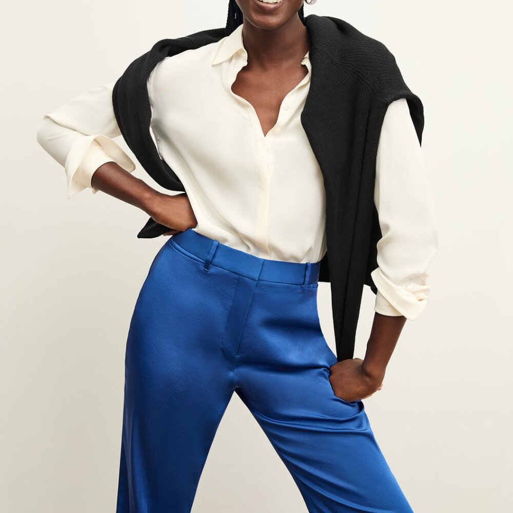 NWT M.M.LaFleur Smith Pant Everyday Satin Sapphire size 8